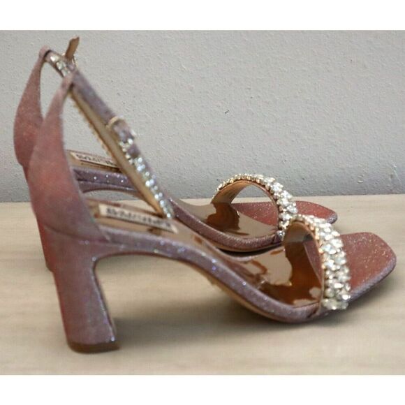 Badgley Mischka Sz 8 Rose Pink Harriet Embellished Open Toe Block Heels - Picture 6 of 7